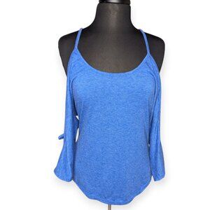 Face 2 Face Blue Long Sleeve Cut Out Lightweight Knit Top Size Large